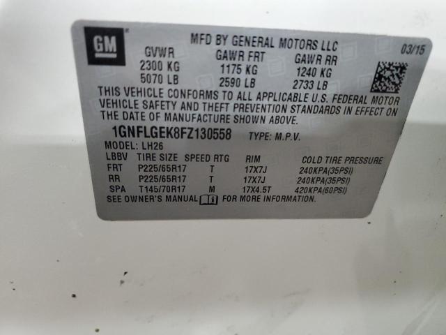 1GNFLGEK8FZ130558 - 2015 CHEVROLET EQUINOX LT WHITE photo 12