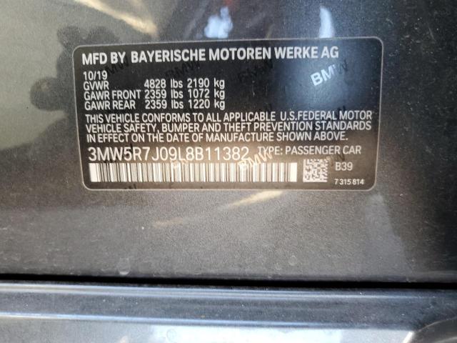 3MW5R7J09L8B11382 - 2020 BMW 330XI GRAY photo 13