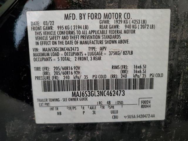 MAJ6S3GL3NC462473 - 2022 FORD ECOSPORT SE 黑色 照片 14