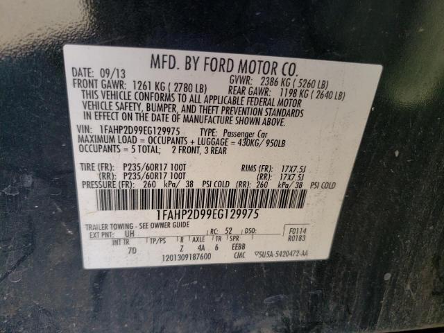 1FAHP2D99EG129975 - 2014 FORD TAURUS SE BLACK photo 12