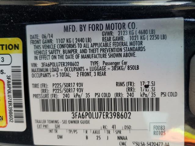 3FA6P0LU7ER398602 - 2014 FORD FUSION SE HYBRID BLACK photo 12