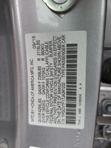 1HGCV1F17JA241233 - 2018 HONDA ACCORD LX SILVER photo 12