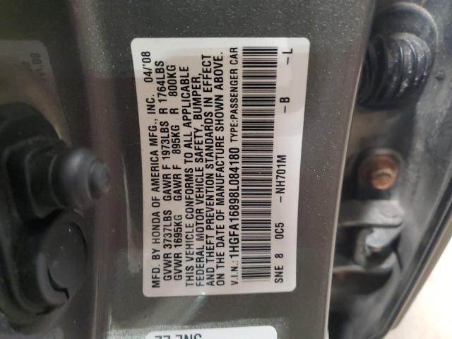 1HGFA16898L084180 - 2008 HONDA CIVIC EX GRAY photo 12