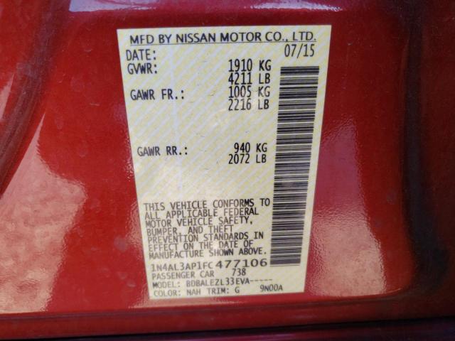 1N4AL3AP1FC477106 - 2015 NISSAN ALTIMA 2.5 RED photo 12