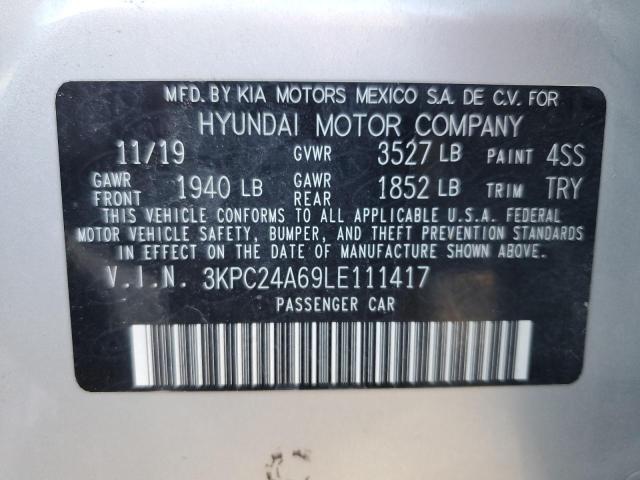 3KPC24A69LE111417 - 2020 HYUNDAI ACCENT SE SILVER photo 12