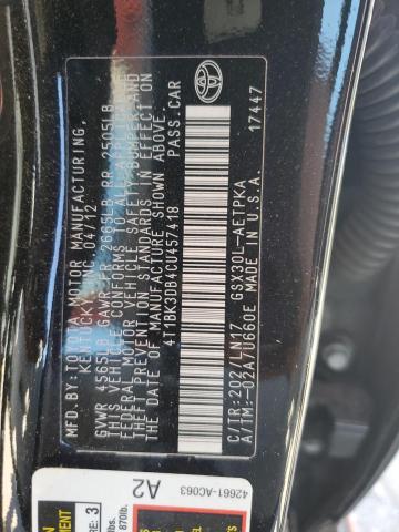 4T1BK3DB4CU457418 - 2012 TOYOTA AVALON BASE 黑色 照片 12