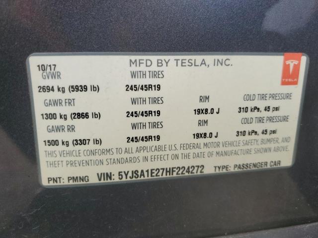 5YJSA1E27HF224272 - 2017 TESLA MODEL S Boz foto 12