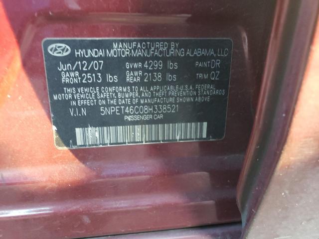 5NPET46C08H338521 - 2008 HYUNDAI SONATA GLS RED photo 13