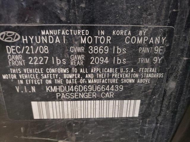 KMHDU46D69U664439 - 2009 HYUNDAI ELANTRA GLS BLACK photo 12