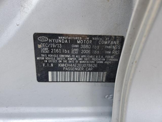 KMHDH4AE2EU078626 - 2014 HYUNDAI ELANTRA SE SILVER photo 12