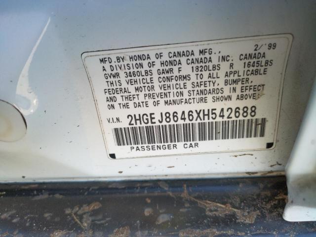 2HGEJ8646XH542688 - 1999 HONDA CIVIC EX WHITE photo 12