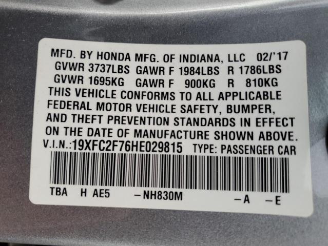 19XFC2F76HE029815 - 2017 HONDA CIVIC EX SILVER photo 12