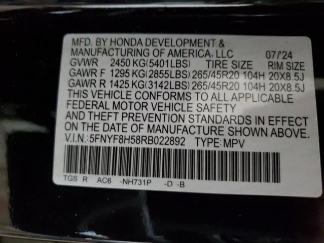 5FNYF8H58RB022892 - 2024 HONDA PASSPORT EXL BLACK photo 13