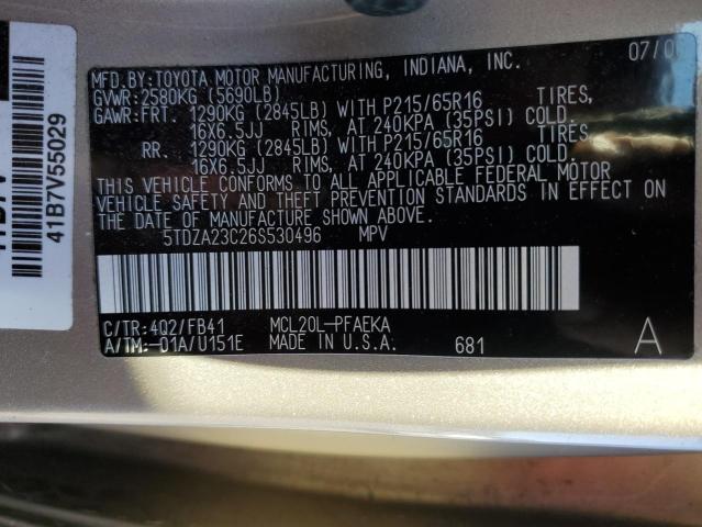 5TDZA23C26S530496 - 2006 TOYOTA SIENNA CE SILVER photo 13