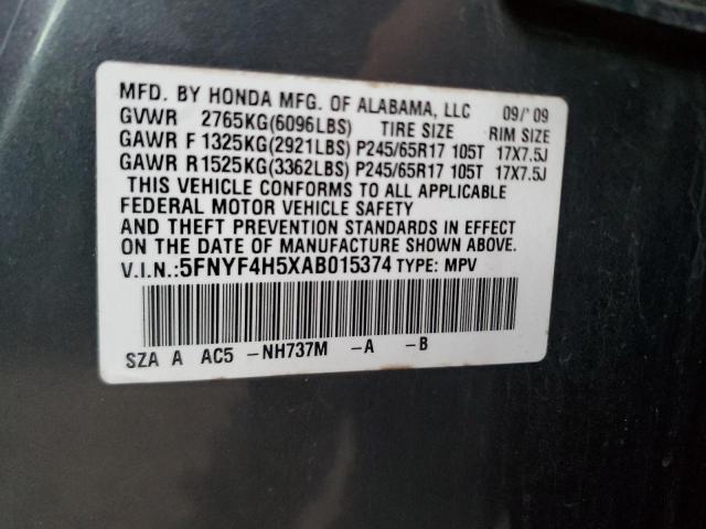 5FNYF4H5XAB015374 - 2010 HONDA PILOT EXL GRAY photo 13