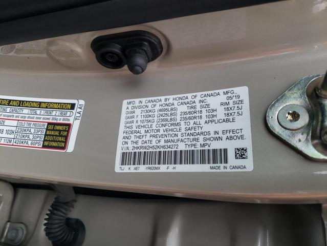 2HKRW2H52KH634272 - 2019 HONDA CR-V EX BEIGE photo 13