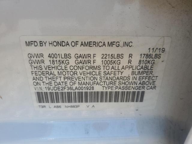 19UDE2F36LA001928 - 2020 ACURA ILX WHITE photo 12