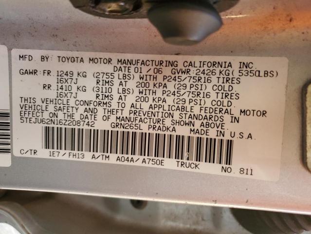 5TEJU62N16Z208742 - 2006 TOYOTA TACOMA DOUBLE CAB PRERUNNER SILVER photo 12