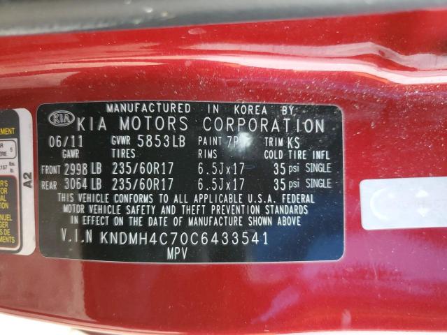 KNDMH4C70C6433541 - 2012 KIA SEDONA EX RED photo 13