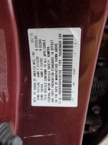 1HGCR2F85FA190748 - 2015 HONDA ACCORD EXL RED photo 12