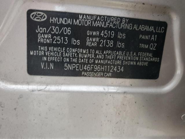 5NPEU46F96H112434 - 2006 HYUNDAI SONATA GLS TAN photo 12