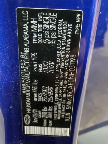 5NMJBCAE0NH031198 - 2022 HYUNDAI TUCSON SEL BLUE photo 12