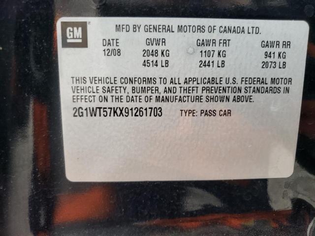 2G1WT57KX91261703 - 2009 CHEVROLET IMPALA 1LT BLACK photo 12