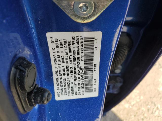 19XZE4F96KE014887 - 2019 HONDA INSIGHT TOURING BLUE photo 12