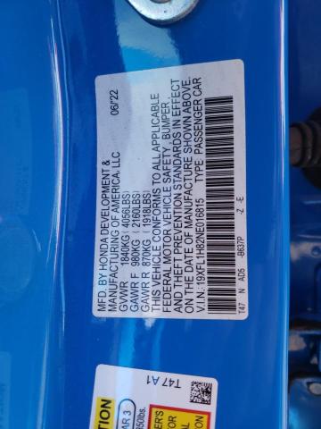 19XFL1H82NE016815 - 2022 HONDA CIVIC SPORT TOURING BLUE photo 12