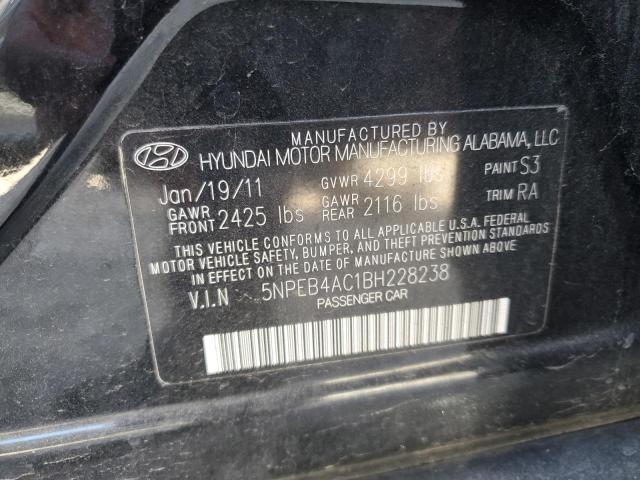 5NPEB4AC1BH228238 - 2011 HYUNDAI SONATA GLS BLACK photo 12