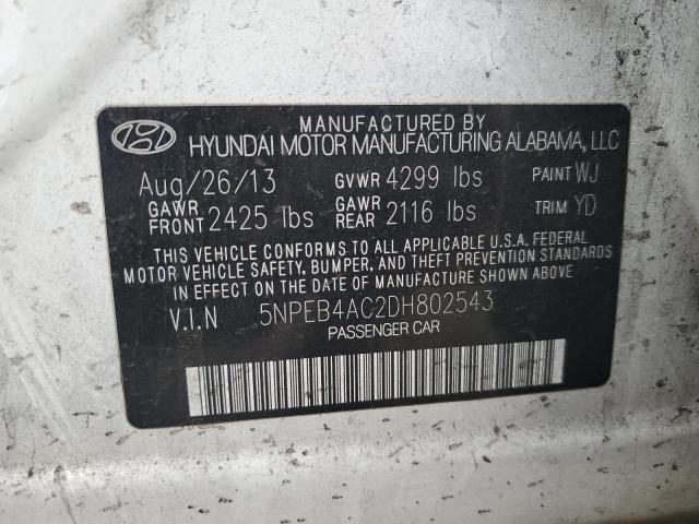 5NPEB4AC2DH802543 - 2013 HYUNDAI SONATA GLS WHITE photo 12