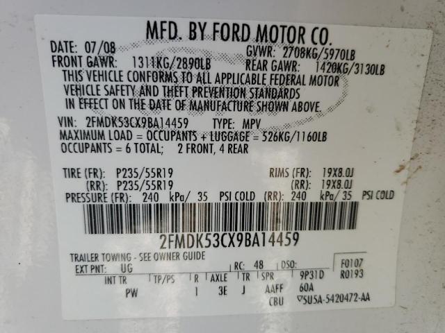 2FMDK53CX9BA14459 - 2009 FORD FLEX LIMITED WHITE photo 13