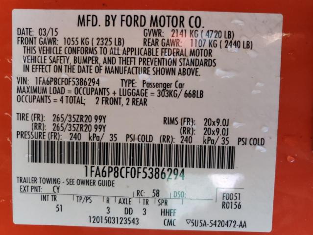 1FA6P8CF0F5386294 - 2015 FORD MUSTANG GT ORANGE photo 12