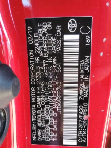 JTDKARFP7K3111564 - 2019 TOYOTA PRIUS PRIM 红色 照片 12