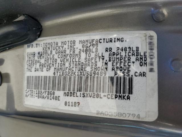 4T1BG22K1XU589489 - 1999 TOYOTA CAMRY CE GRAY photo 12