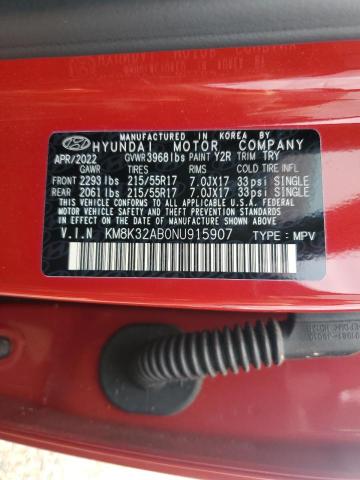 KM8K32AB0NU915907 - 2022 HYUNDAI KONA SEL RED photo 14