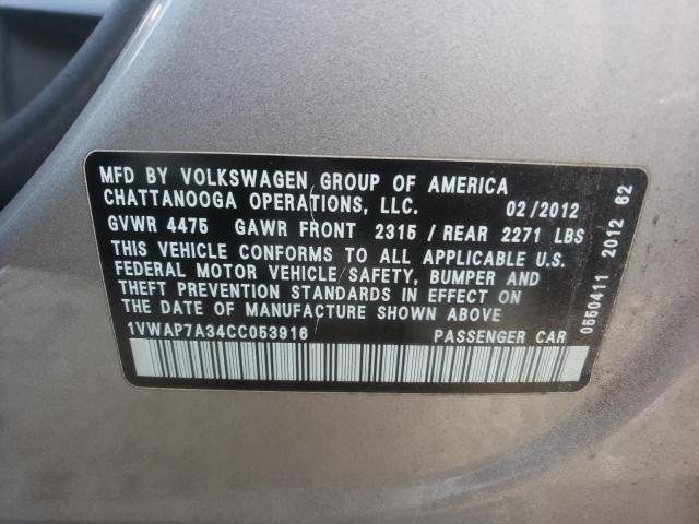 1VWAP7A34CC053916 - 2012 VOLKSWAGEN PASSAT S SILVER photo 12