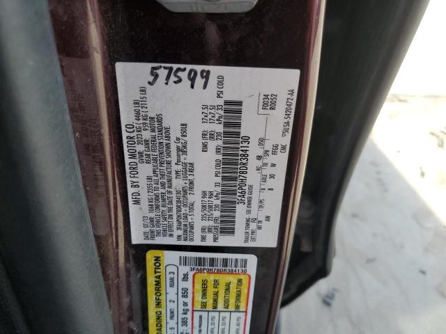 3FA6P0H78DR384130 - 2013 FORD FUSION SE BURGUNDY photo 12