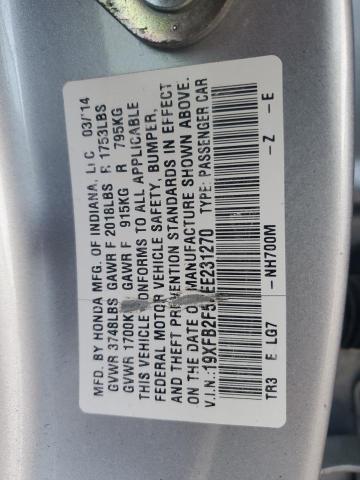 19XFB2F57EE231270 - 2014 HONDA CIVIC LX SILVER photo 12