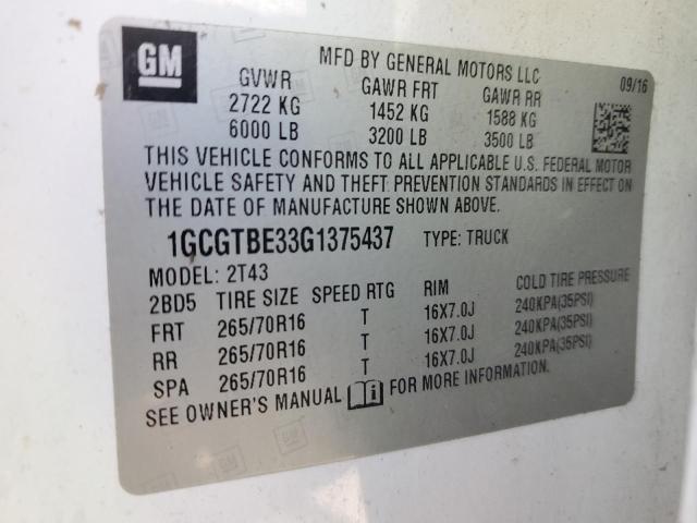 1GCGTBE33G1375437 - 2016 CHEVROLET COLORADO WHITE photo 12