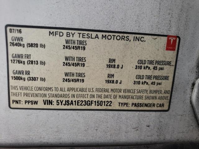 5YJSA1E23GF150122 - 2016 TESLA MODEL S თეთრი ფოტო 12