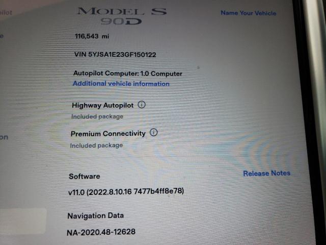 5YJSA1E23GF150122 - 2016 TESLA MODEL S თეთრი ფოტო 9