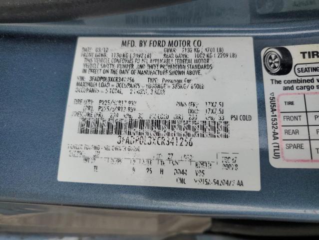 3FADP0L3XCR341256 - 2012 FORD FUSION HYBRID GRAY photo 12