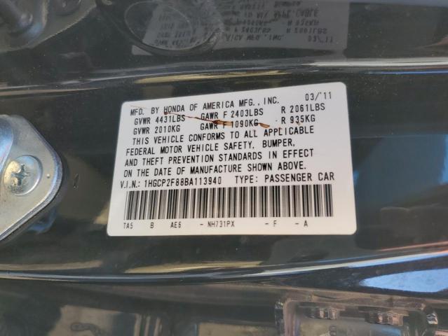 1HGCP2F88BA113940 - 2011 HONDA ACCORD EXL BLACK photo 12