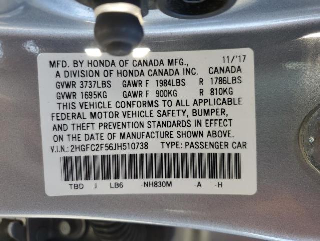 2HGFC2F56JH510738 - 2018 HONDA CIVIC LX SILVER photo 12