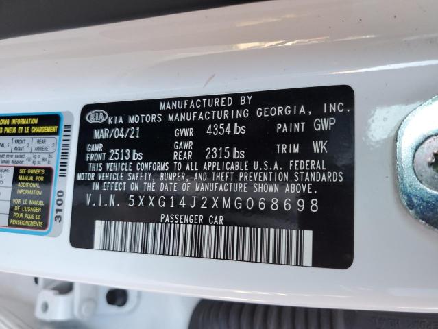 5XXG14J2XMG068698 - 2021 KIA K5 LXS WHITE photo 13