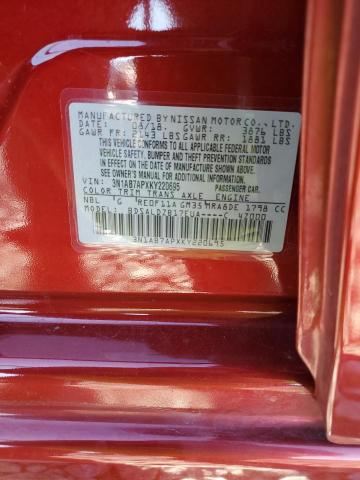 3N1AB7APXKY220695 - 2019 NISSAN SENTRA S RED photo 12