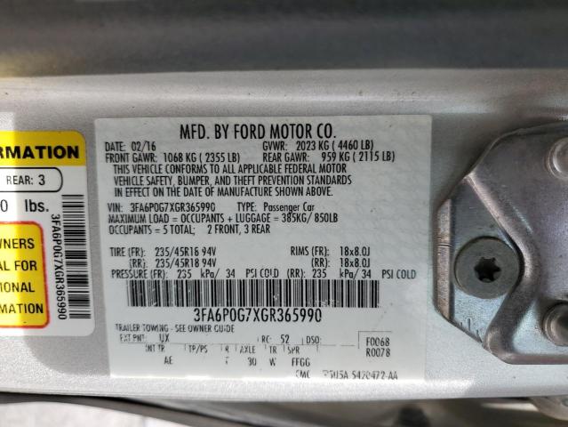 3FA6P0G7XGR365990 - 2016 FORD FUSION S SILVER photo 13