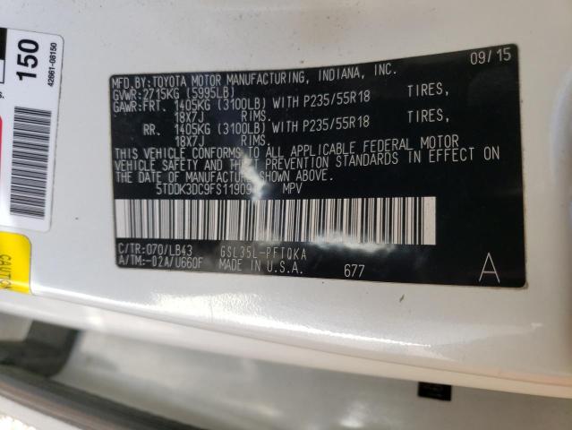 5TDDK3DC9FS119091 - 2015 TOYOTA SIENNA XLE WHITE photo 14