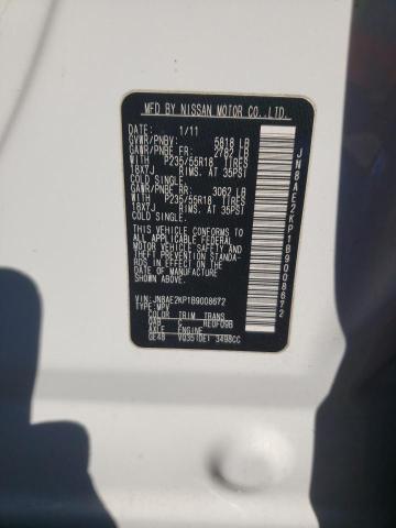 JN8AE2KP1B9008672 - 2011 NISSAN QUEST S WHITE photo 13